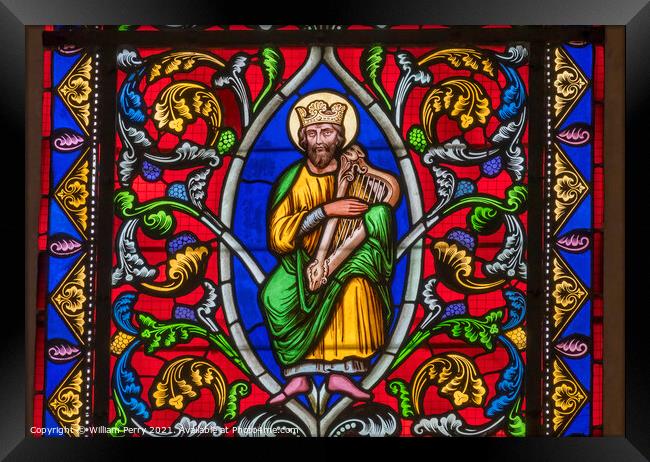 Colorful King David Stained Glass Cathedral Church Bayeux Norman Framed Print by William Perry