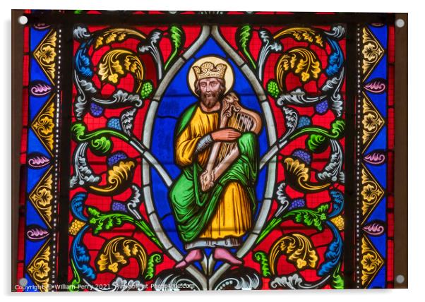 Colorful King David Stained Glass Cathedral Church Bayeux Norman Acrylic by William Perry
