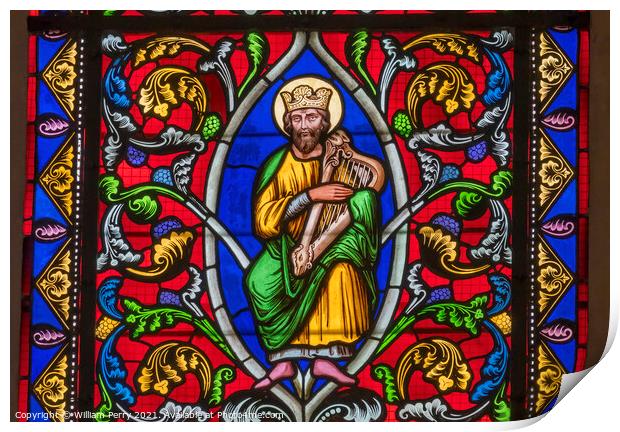 Colorful King David Stained Glass Cathedral Church Bayeux Norman Print by William Perry