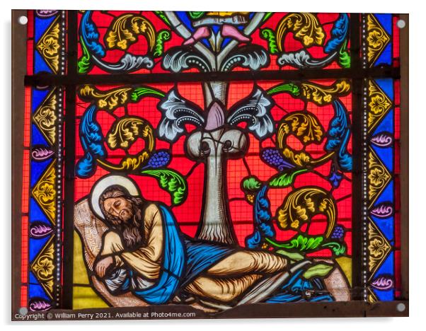 Colorful Sleeping Saint Joseph Stained Glass Cathedral Bayeux No Acrylic by William Perry