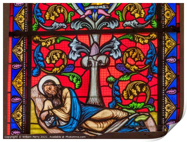 Colorful Sleeping Saint Joseph Stained Glass Cathedral Bayeux No Print by William Perry