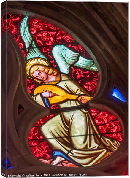 Colorful Angel Lute Stained Glass Cathedral Church Bayeux Norman Canvas Print by William Perry
