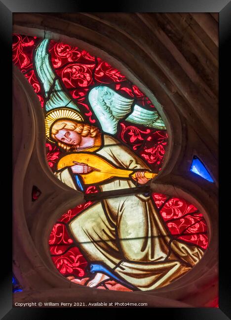 Colorful Angel Lute Stained Glass Cathedral Church Bayeux Norman Framed Print by William Perry