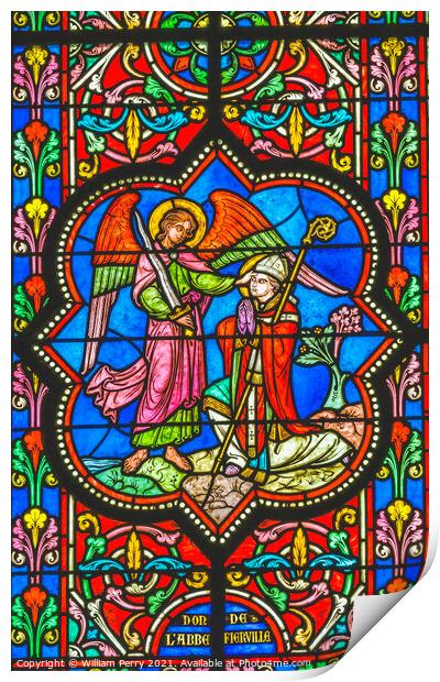 Colorful Archangel Michael Stained Glass Cathedral Church Bayeux Print by William Perry