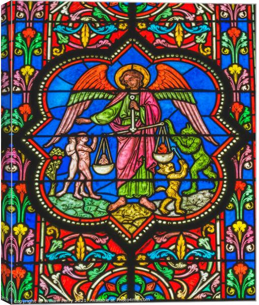 Colorful Archangel Michael Stained Glass Cathedral Church Bayeux Canvas Print by William Perry