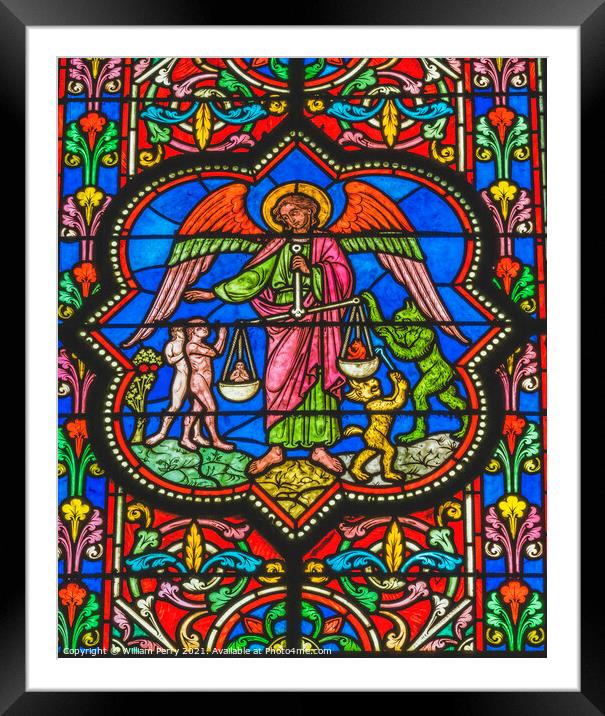 Colorful Archangel Michael Stained Glass Cathedral Church Bayeux Framed Mounted Print by William Perry
