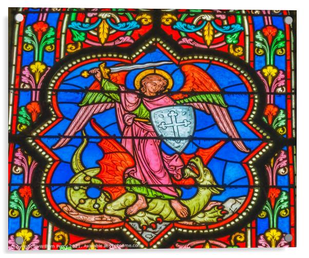 Colorful Archangel Michael Dragon Stained Glass Cathedral Bayeux Acrylic by William Perry