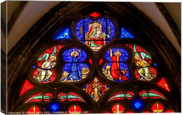 Colorful Mary Angels Stained Glass Cathedral Church Bayeux Norma Canvas Print by William Perry
