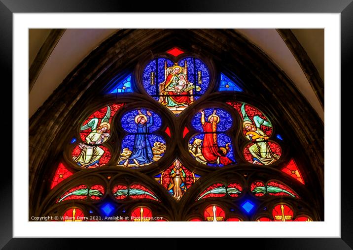Colorful Mary Angels Stained Glass Cathedral Church Bayeux Norma Framed Mounted Print by William Perry