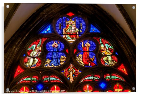 Colorful Mary Angels Stained Glass Cathedral Church Bayeux Norma Acrylic by William Perry