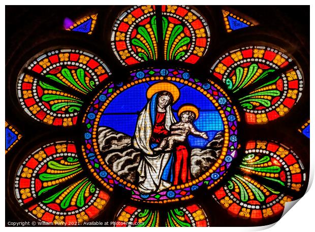 Colorful Virgin Mary Jesus Stained Glass Cathedral Bayeux Norman Print by William Perry
