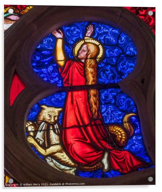 Colorful Red Saint Stained Glass Cathedral Church Bayeux Normand Acrylic by William Perry