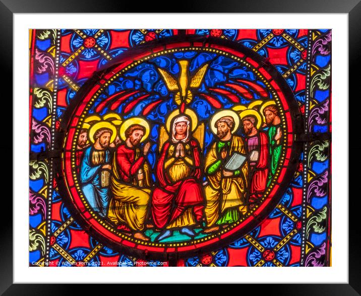 Colorful Mary Disciples Stained Glass Cathedral Church Bayeux No Framed Mounted Print by William Perry