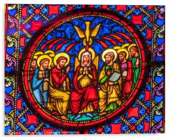 Colorful Mary Disciples Stained Glass Cathedral Church Bayeux No Acrylic by William Perry