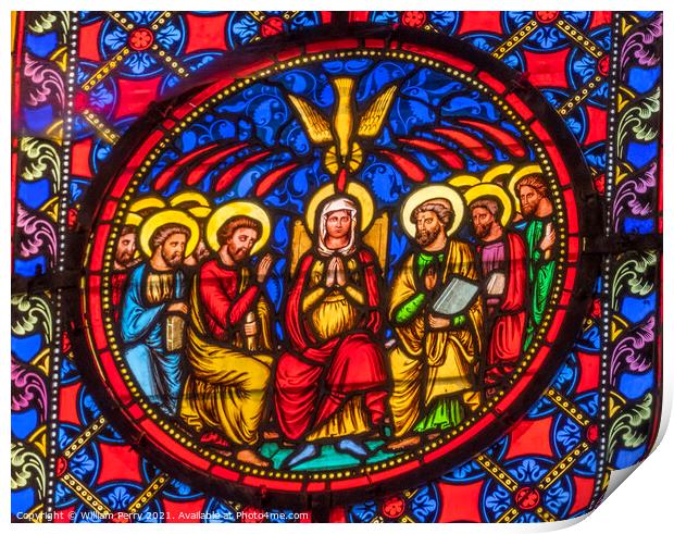 Colorful Mary Disciples Stained Glass Cathedral Church Bayeux No Print by William Perry