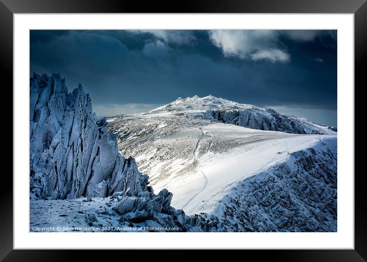 Glyder Fawr in winter. Snowdonia. Framed Mounted Print by John Henderson