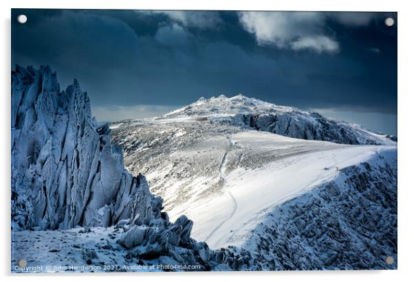 Glyder Fawr in winter. Snowdonia. Acrylic by John Henderson