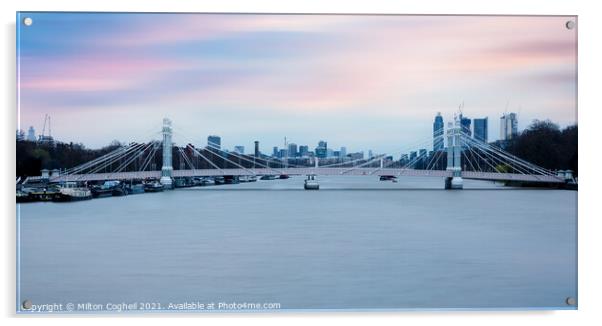 Albert Bridge at sunrise Acrylic by Milton Cogheil