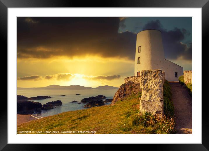 Tyr Mawr lighthouse at sunse Framed Mounted Print by Kevin Hellon