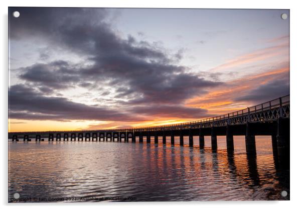 Tay Rail Bridge Sunset - Dundee Scotland Acrylic by Iain Gordon