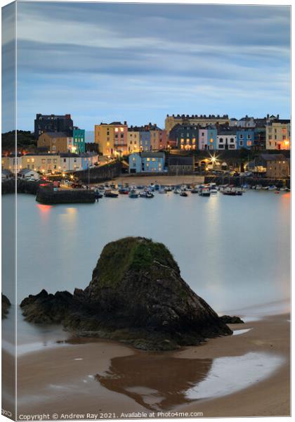 Twilight at Tenby Harbour Canvas Print by Andrew Ray