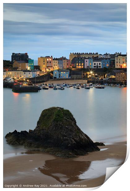 Twilight at Tenby Harbour Print by Andrew Ray