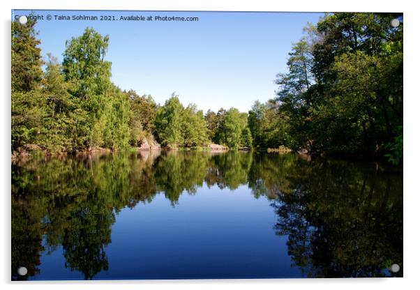 Calm Blue Lake Reflections Acrylic by Taina Sohlman