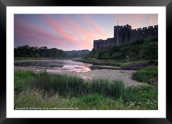 Pembroke Castle at sunrise Framed Mounted Print by Andrew Ray
