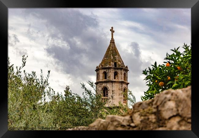 A view of the Franciscan monastery bell tower in Cavtat, Croatia. Framed Print by Sergey Fedoskin
