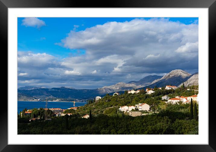 Mountains on the Adriatic coast. Settlements on the shore. Framed Mounted Print by Sergey Fedoskin