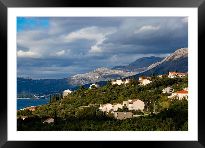 Mountains on the Adriatic coast. Settlements on the shore. Framed Mounted Print by Sergey Fedoskin