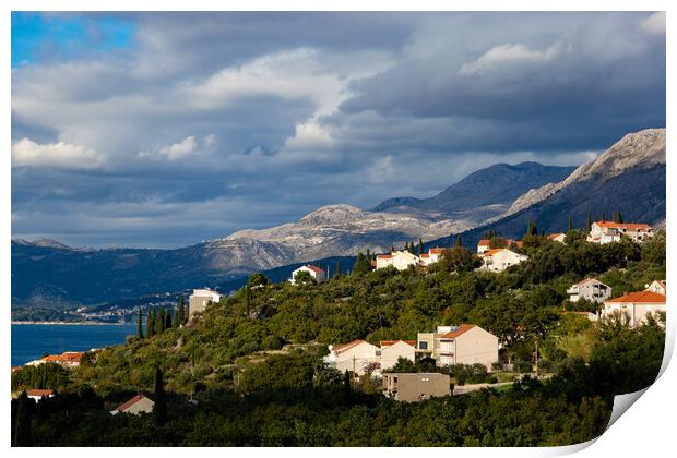 Mountains on the Adriatic coast. Settlements on the shore. Print by Sergey Fedoskin