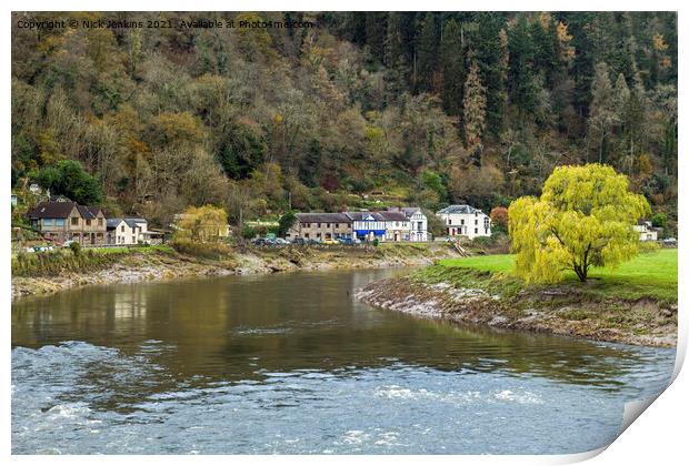 The River Wye passing the Wye Valley village of Tintern in Autumn Print by Nick Jenkins