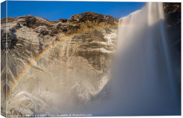 Skógafoss Waterfall Rainbow, Iceland Canvas Print by Tamara Al Bahri