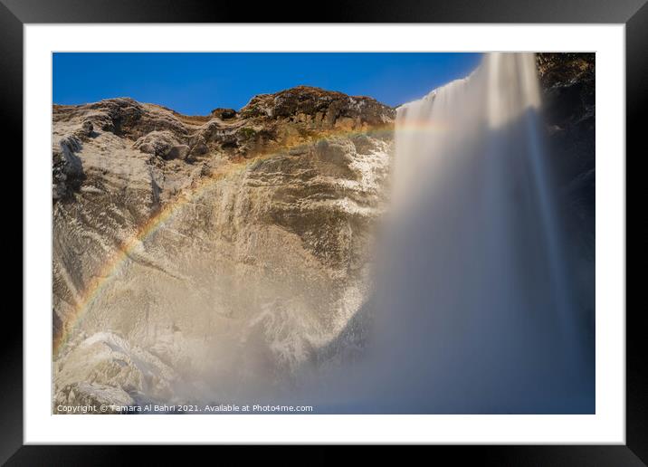 Skógafoss Waterfall Rainbow, Iceland Framed Mounted Print by Tamara Al Bahri