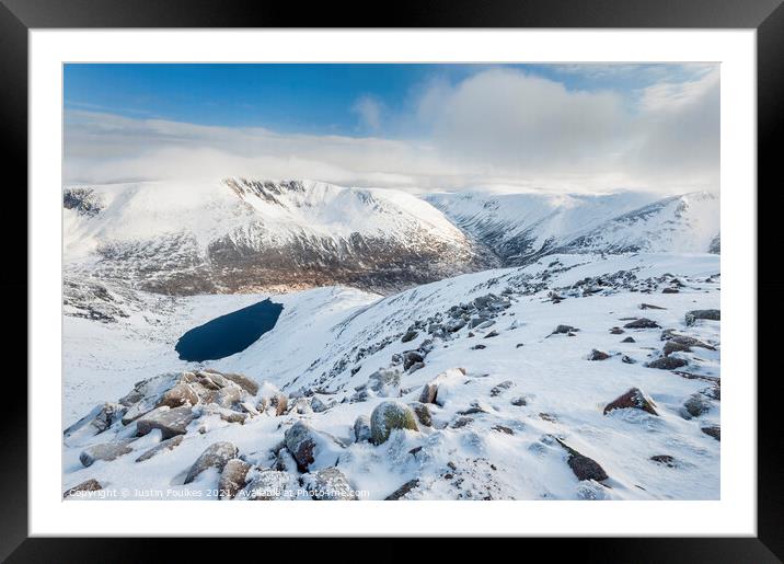 Braeriach and the Lairig Ghru from Cairn Toul, Cai Framed Mounted Print by Justin Foulkes