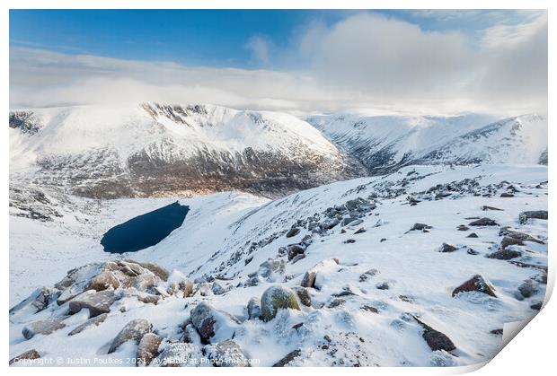 Braeriach and the Lairig Ghru from Cairn Toul, Cai Print by Justin Foulkes