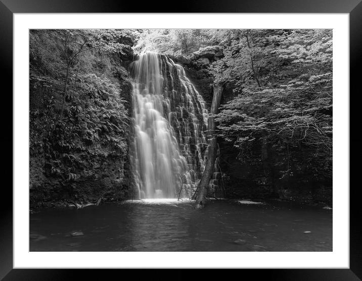 Falling Foss in black and white Framed Mounted Print by Kevin Winter