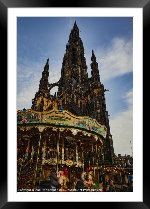 Scott monument with Carousel in Edinburgh  Framed Mounted Print by Ann Biddlecombe