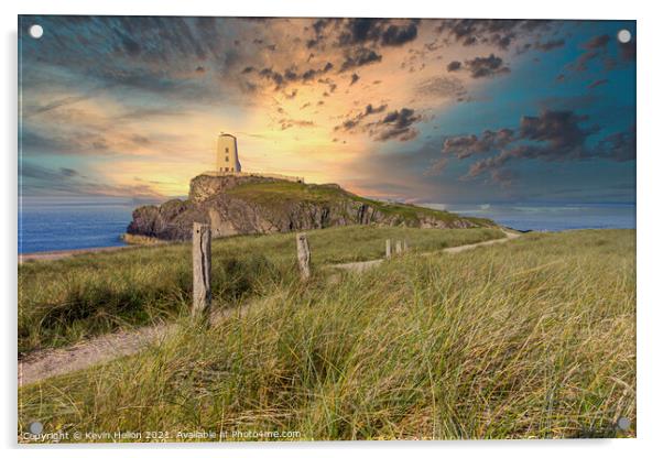 Tyr Mawr lighthouse at sunse Acrylic by Kevin Hellon