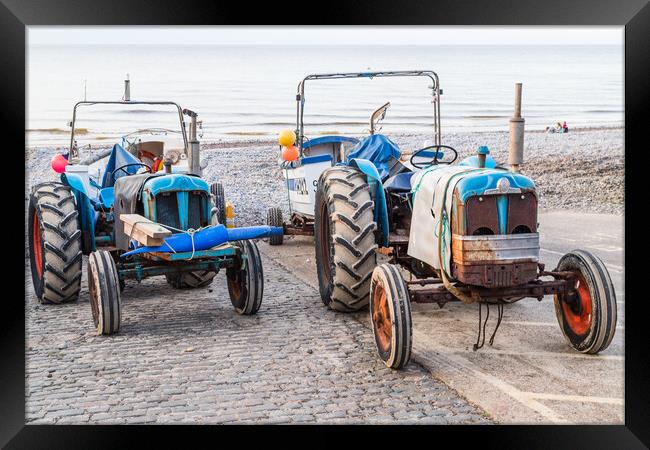 Tractors on Cromer slipway Framed Print by Jason Wells