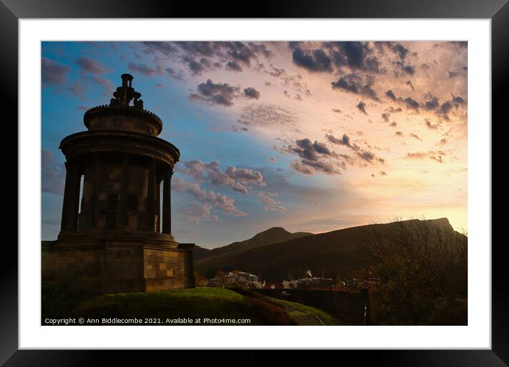 Sunrise over the Burns monument Framed Mounted Print by Ann Biddlecombe