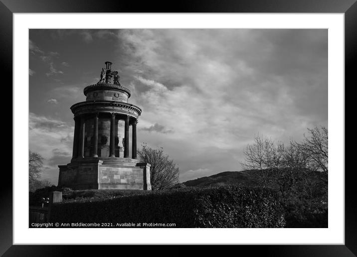Burns Monument in black and white Framed Mounted Print by Ann Biddlecombe