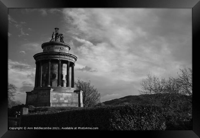 Burns Monument in black and white Framed Print by Ann Biddlecombe