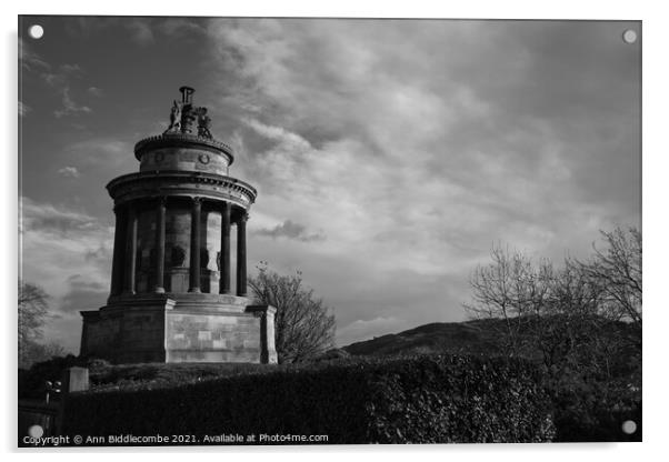 Burns Monument in black and white Acrylic by Ann Biddlecombe