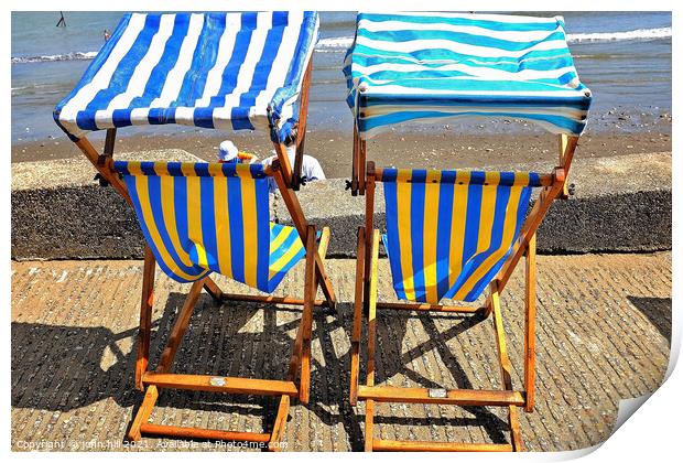 Sunshade deckchairs, Shanklin, Isle of Wight, UK. Print by john hill