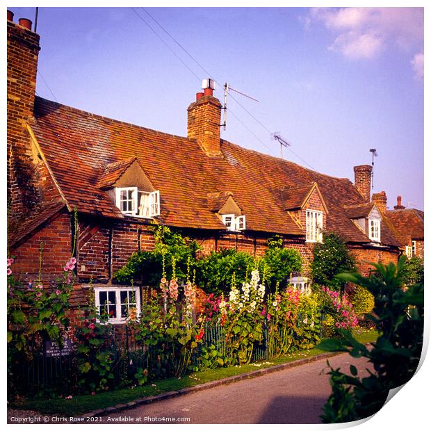 Turville, pretty old cottages Print by Chris Rose