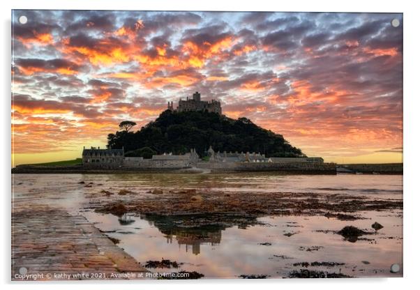 St Michael's Mount sunset  Acrylic by kathy white