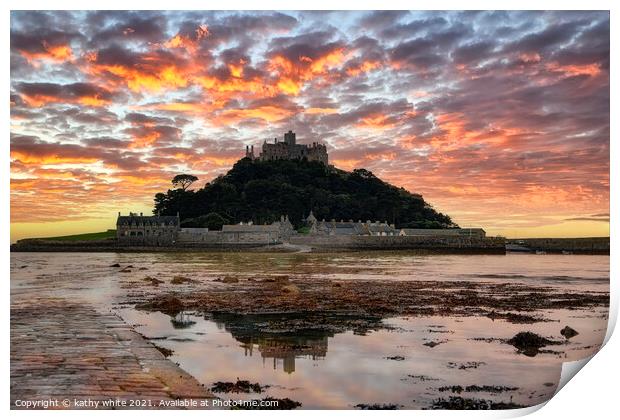 St Michael's Mount sunset  Print by kathy white