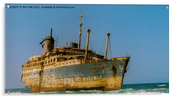 American Star Wrecked on Fuerteventura Shoreline Acrylic by Ron Ella